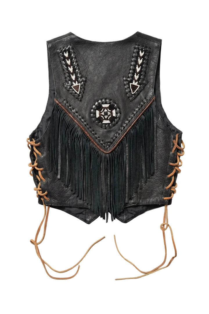 Beaded Arrow Genuine Leather Fringe Vest