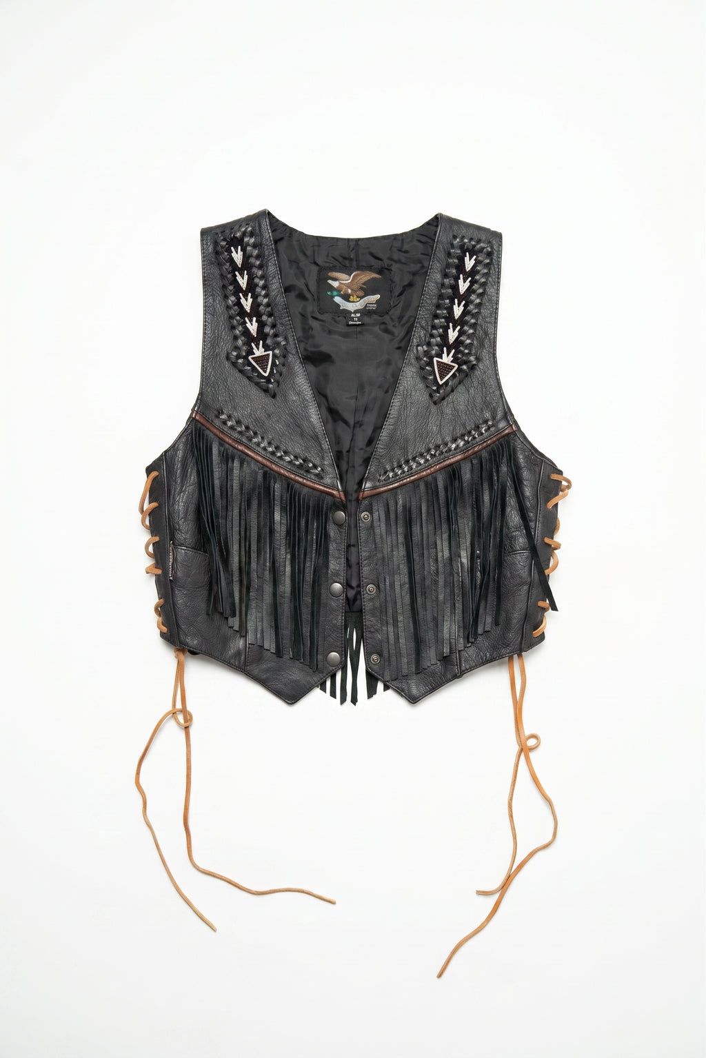 Beaded Arrow Genuine Leather Fringe Vest