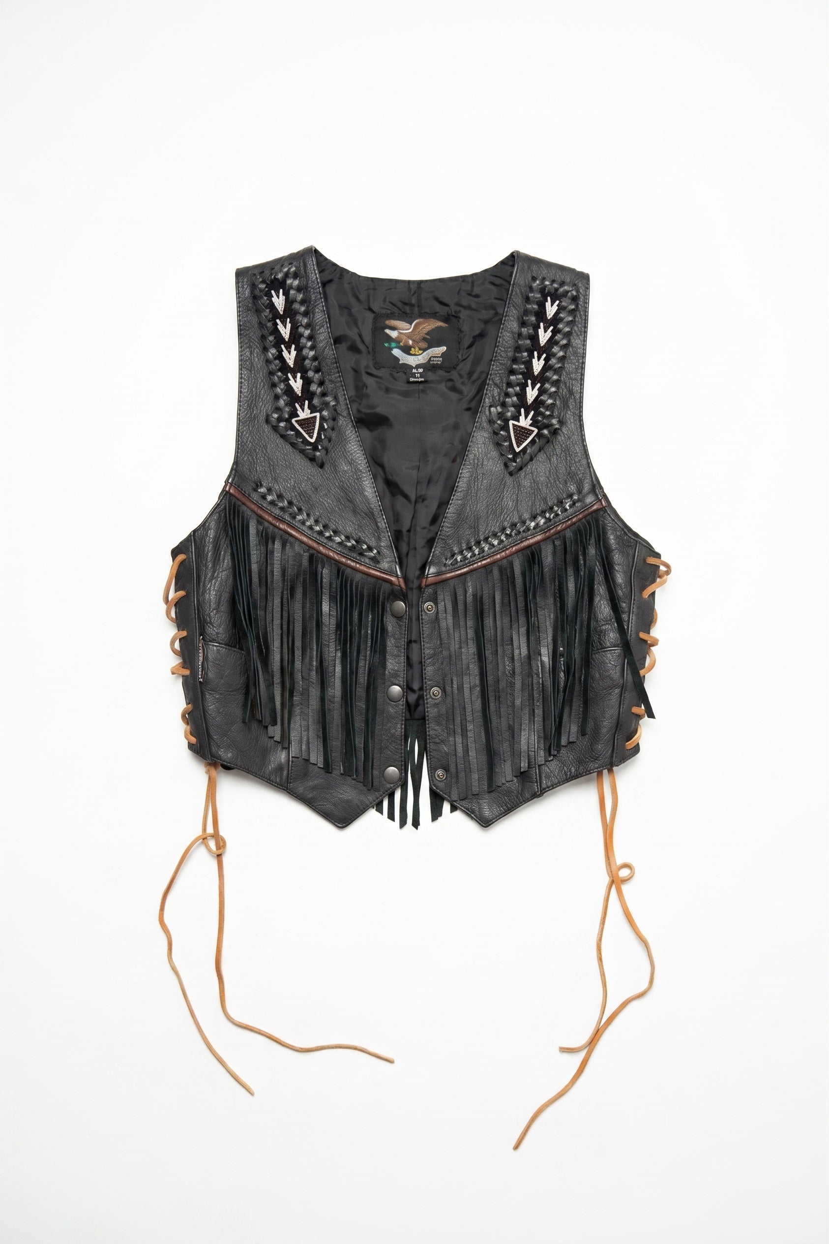 Beaded Arrow Genuine Leather Fringe Vest