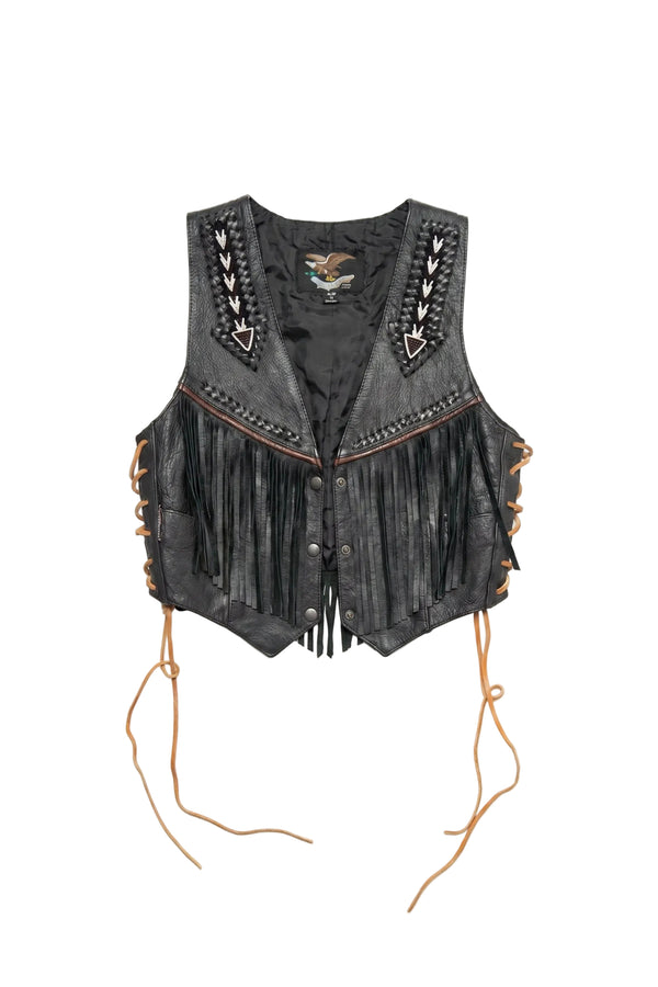 Beaded Arrow Genuine Leather Fringe Vest