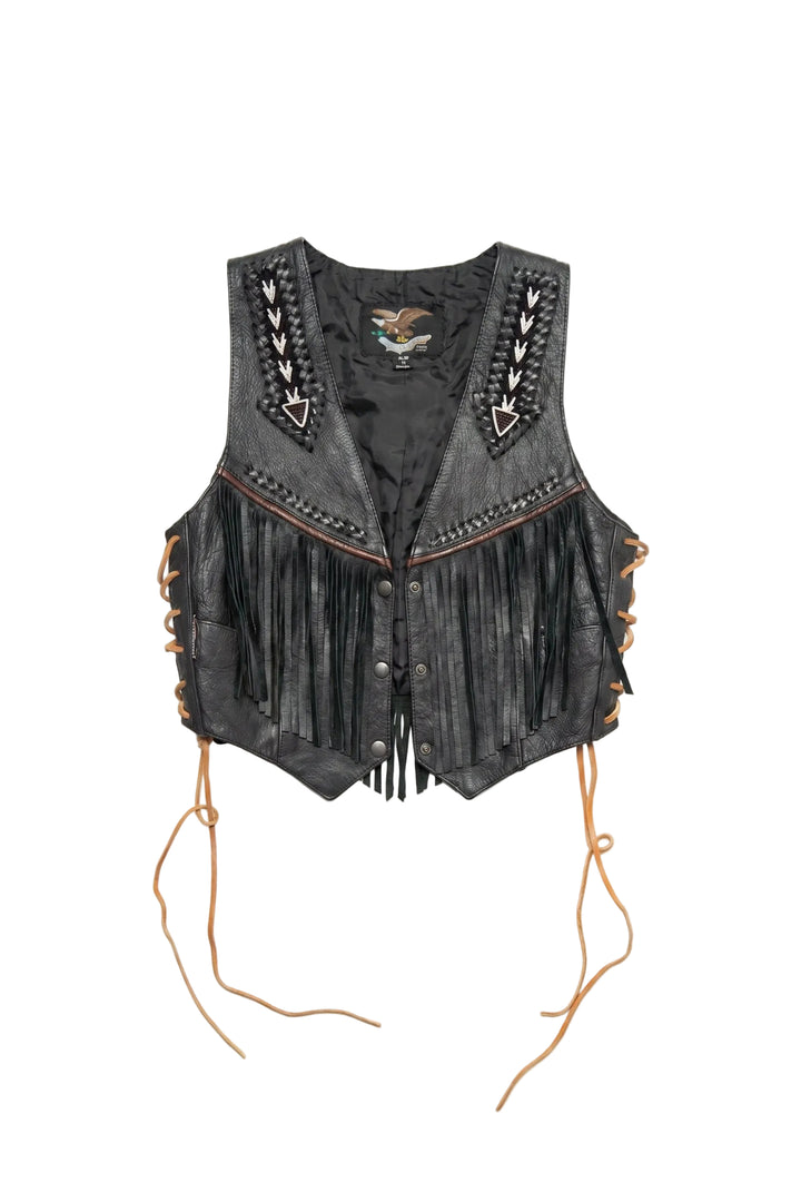 Beaded Arrow Genuine Leather Fringe Vest