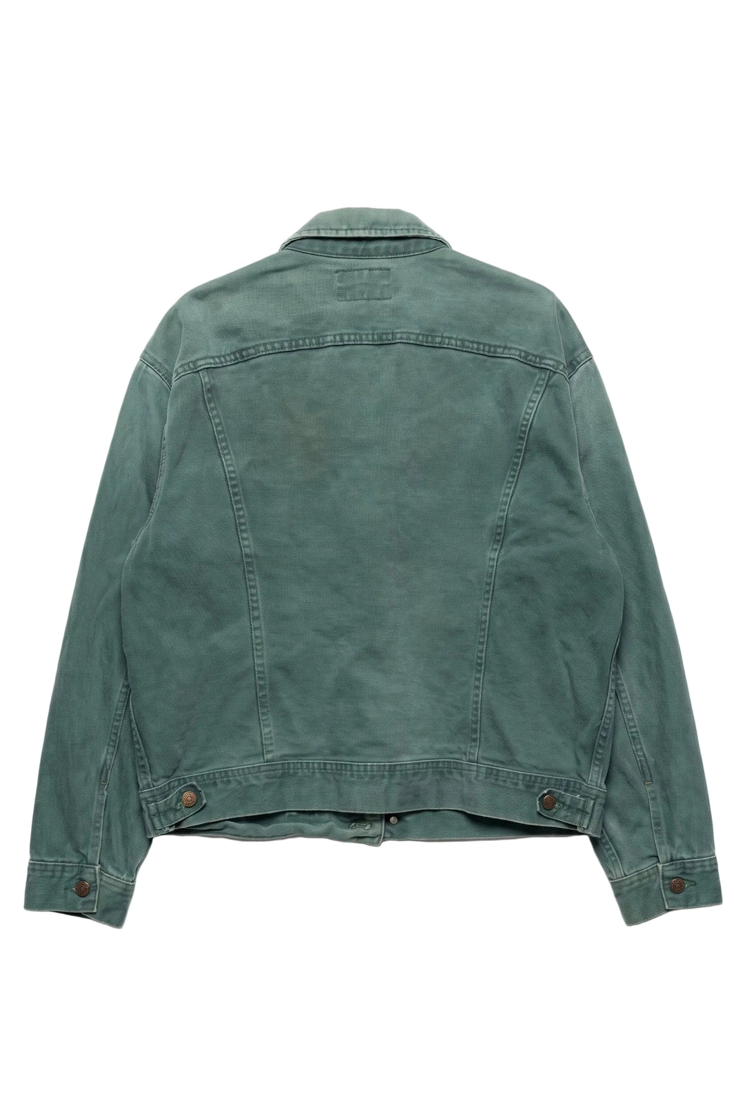 Green denim jacket on a white background