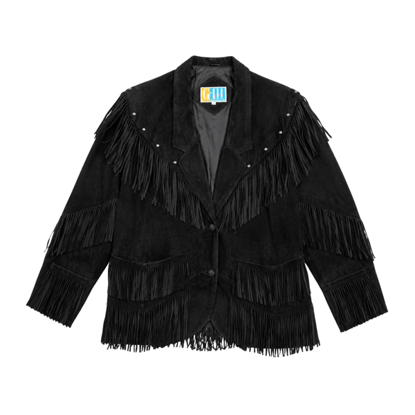 G-III Vintage Silver Stud Suede Fringe Western Jacket