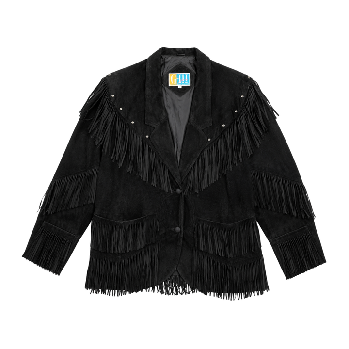 G-III Vintage Silver Stud Suede Fringe Western Jacket