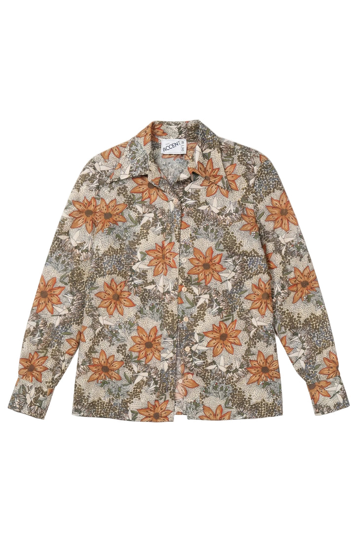 Vintage Miss Accent Floral Button-Up Blouse