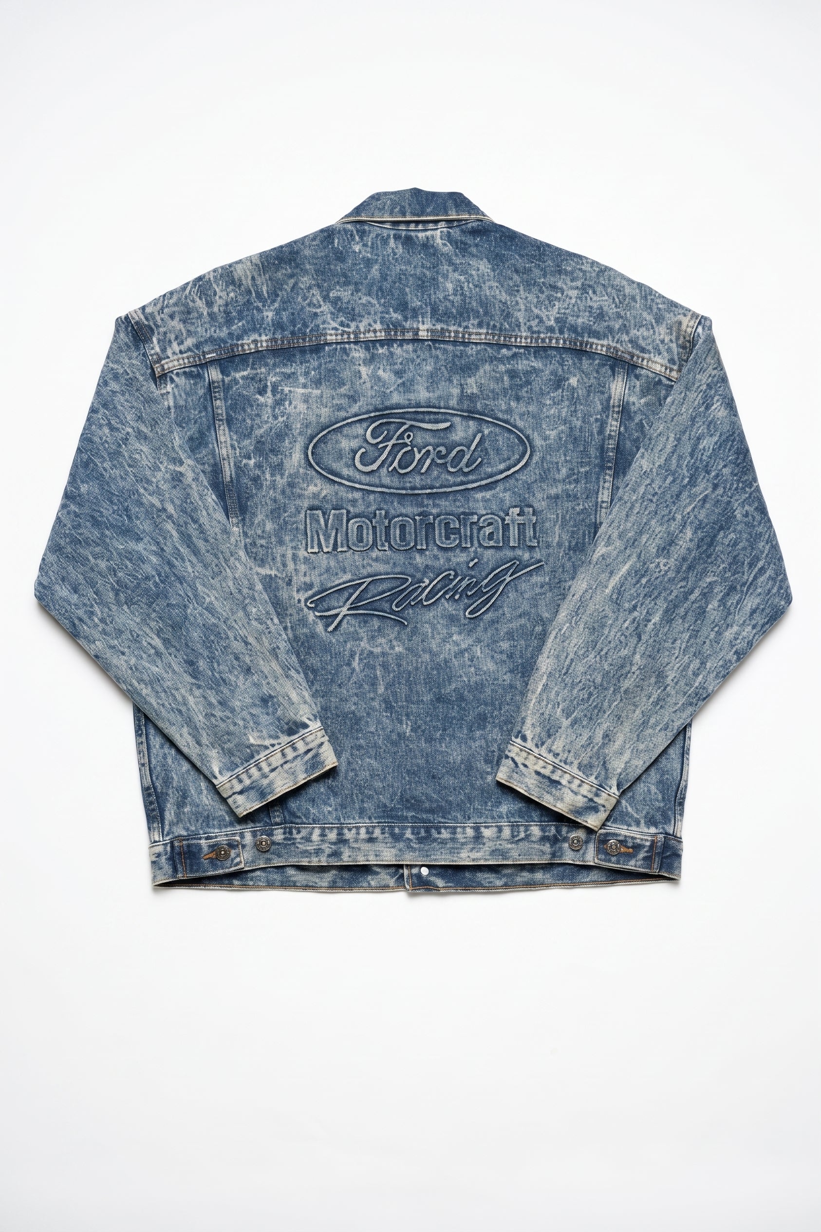 Vintage Ford Motorcraft Racing Embossed Acid Was Denim Jacket