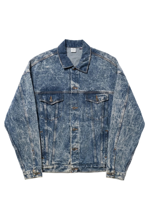 Blue denim jacket on a white background