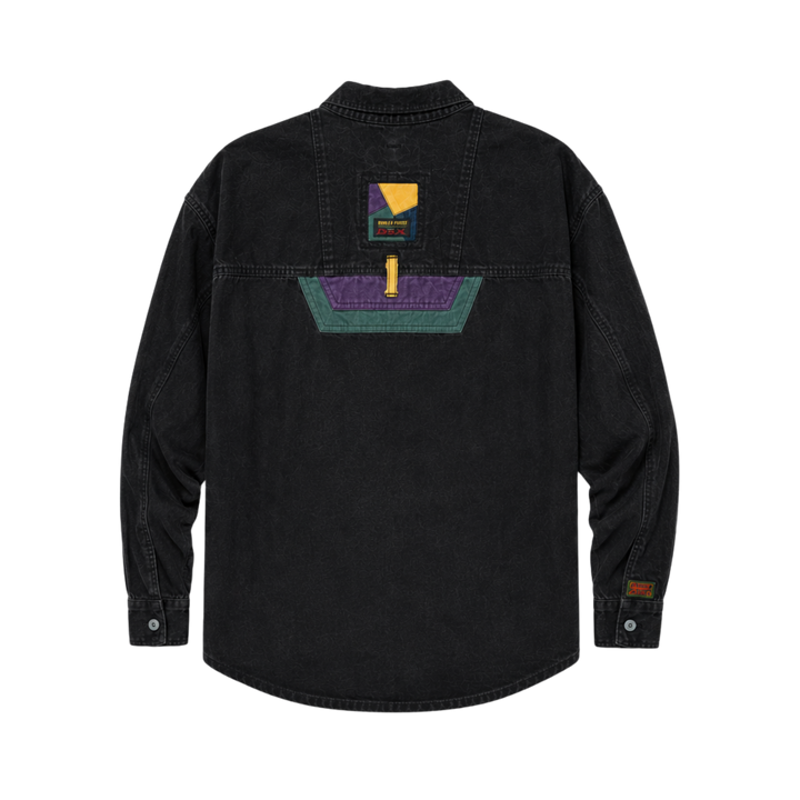 Vintage Double Exposure Color Block Denim Button Up