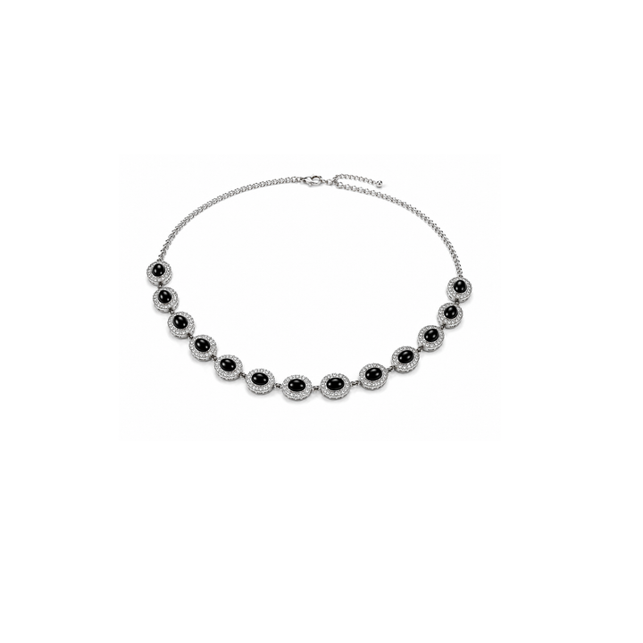 Vintage Publishers Clearing House Jewelry Set Silvertone Black Cobachon Necklace Bracelet Earrings
