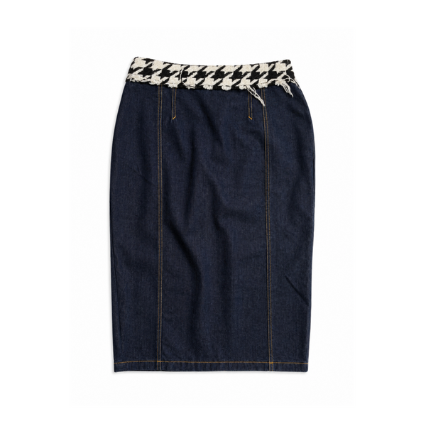 Dark Wash Dolce & Gabbana Denim Houndstooth Midi Skirt