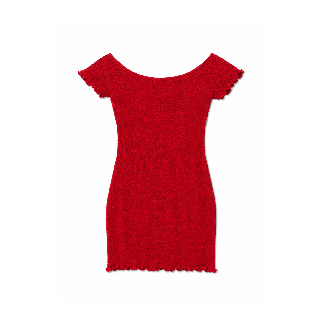 Guess Red Smocked Off-the-Shoulder Mini Dress