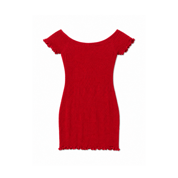 Guess Red Smocked Off-the-Shoulder Mini Dress