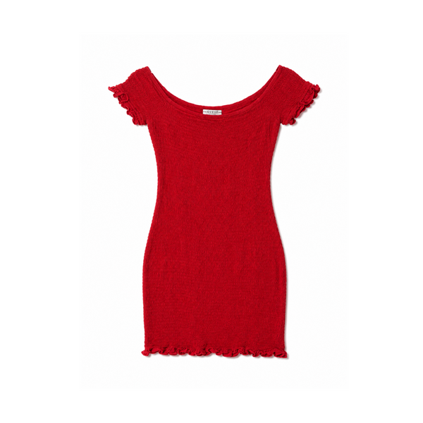 Guess Red Smocked Off-the-Shoulder Mini Dress