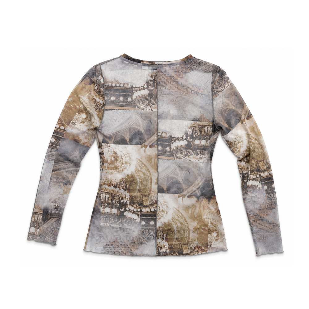 Ted Baker Grey/Yellow Sheer Graphic Long Sleeve Shirt