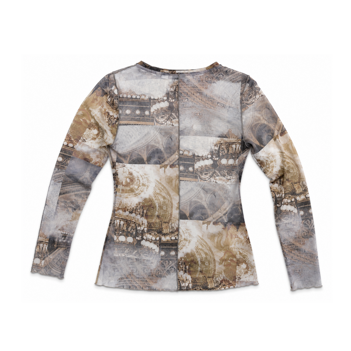 Ted Baker Grey/Yellow Sheer Graphic Long Sleeve Shirt
