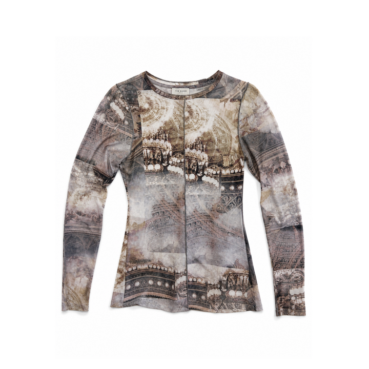 Ted Baker Grey/Yellow Sheer Graphic Long Sleeve Shirt