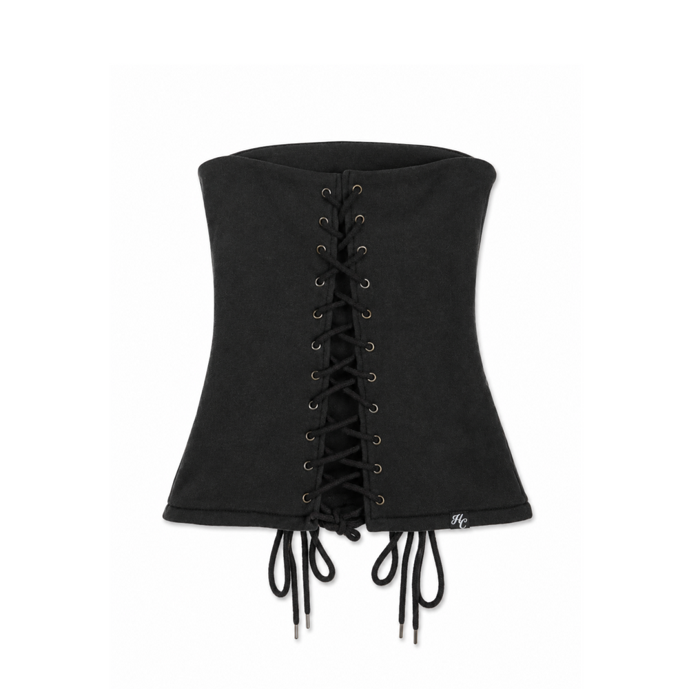 Hidden Cult Charcoal Gray Lace Up Strapless Top