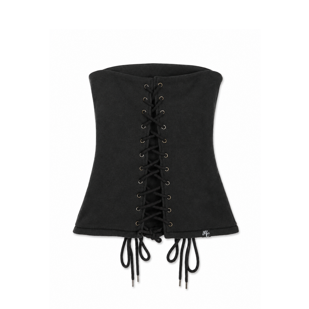 Hidden Cult Charcoal Gray Lace Up Strapless Top