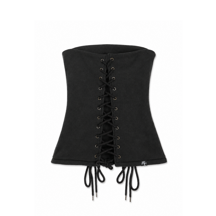 Hidden Cult Charcoal Gray Lace Up Strapless Top