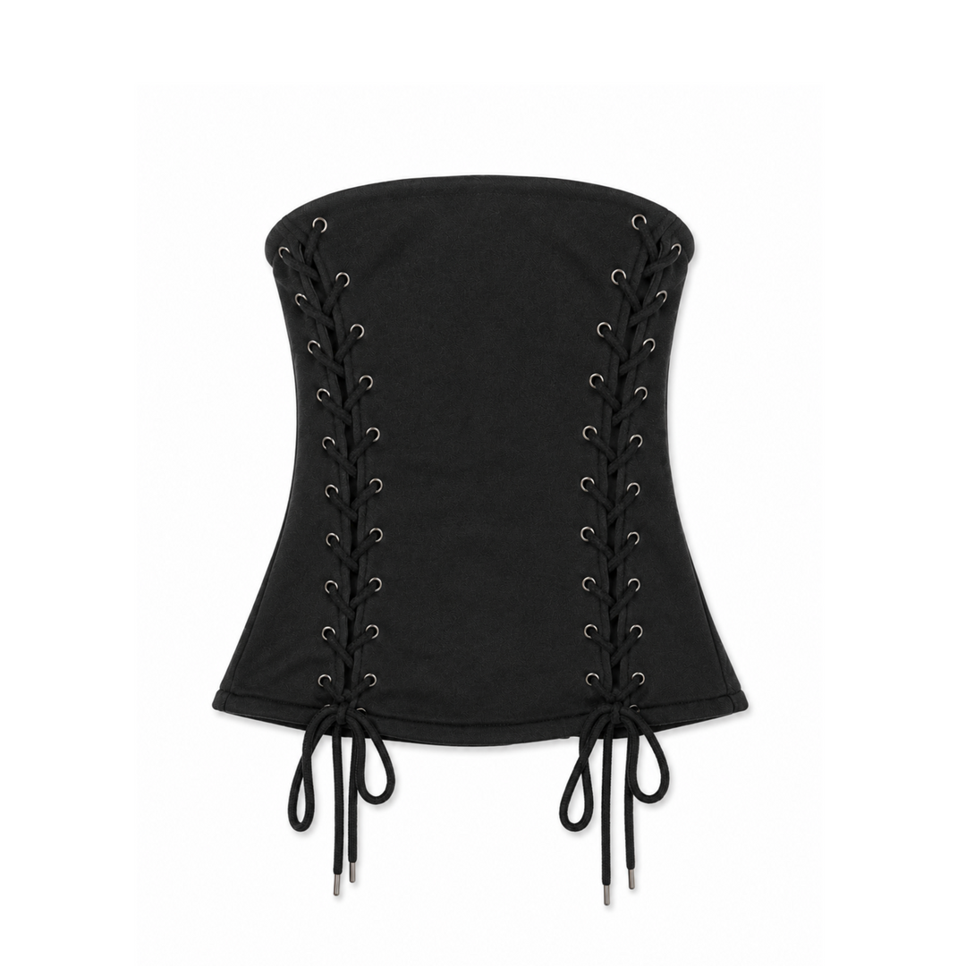 Hidden Cult Charcoal Gray Lace Up Strapless Top
