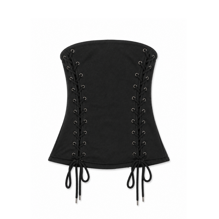 Hidden Cult Charcoal Gray Lace Up Strapless Top