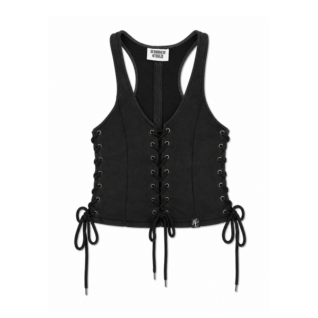 Hidden Cult Charcoal Gray Zip Up Corset Top