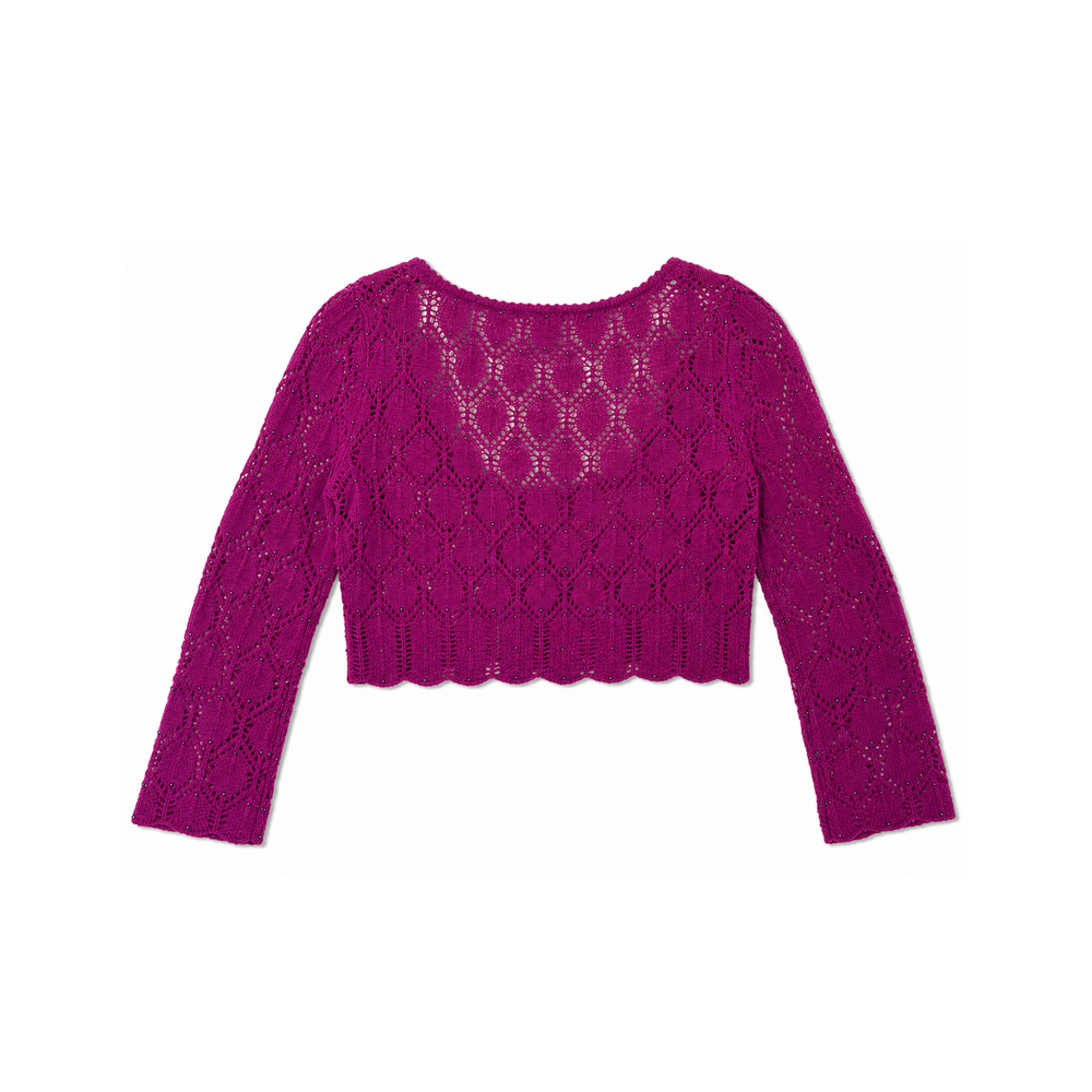 Betsey Johnson Cropped 'Bejeweled' Open Knit Cardigan
