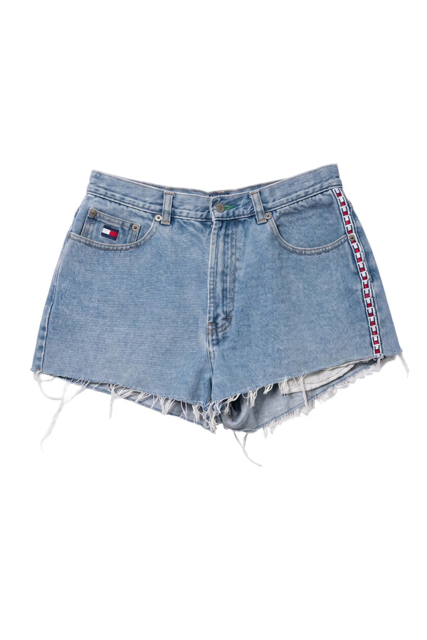 Tommy Hilfiger Vintage Flag Tape Raw Hem Denim Shorts