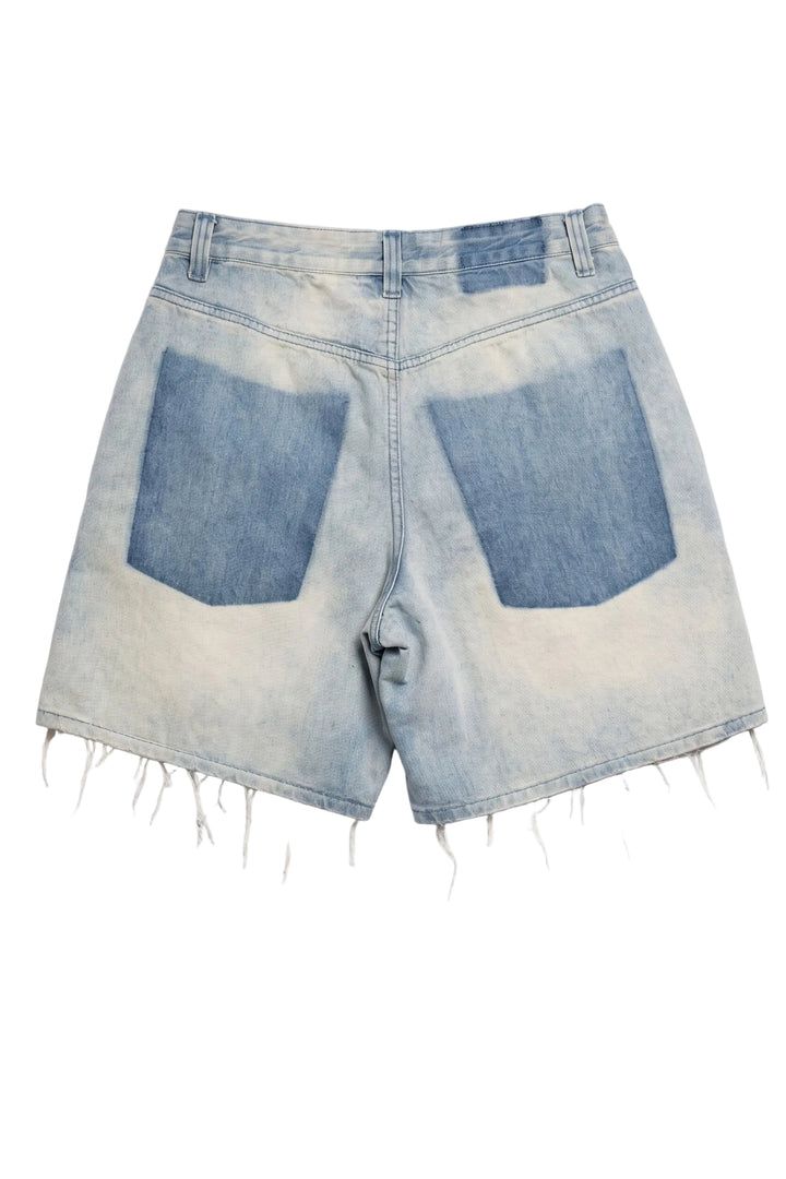 Light Wash Extreme Distressed Raw Hem Denim Shorts
