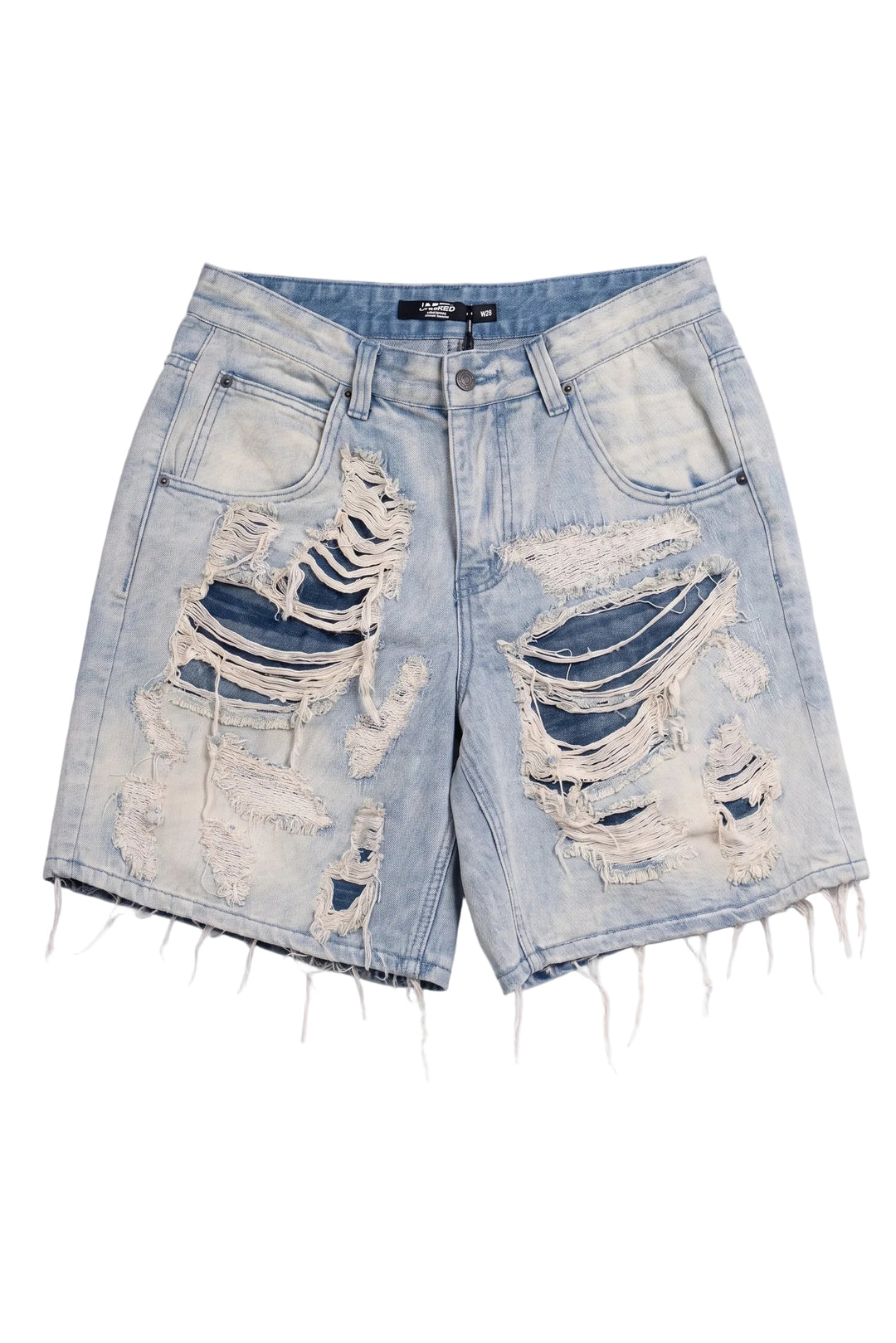 Light Wash Extreme Distressed Raw Hem Denim Shorts