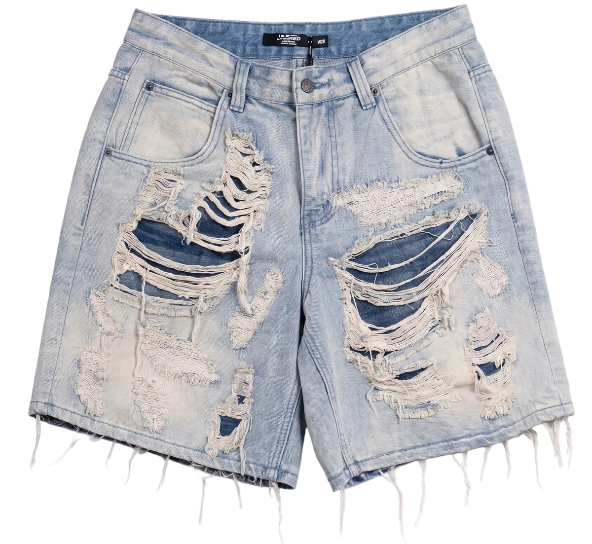 Light Wash Extreme Distressed Raw Hem Denim Shorts