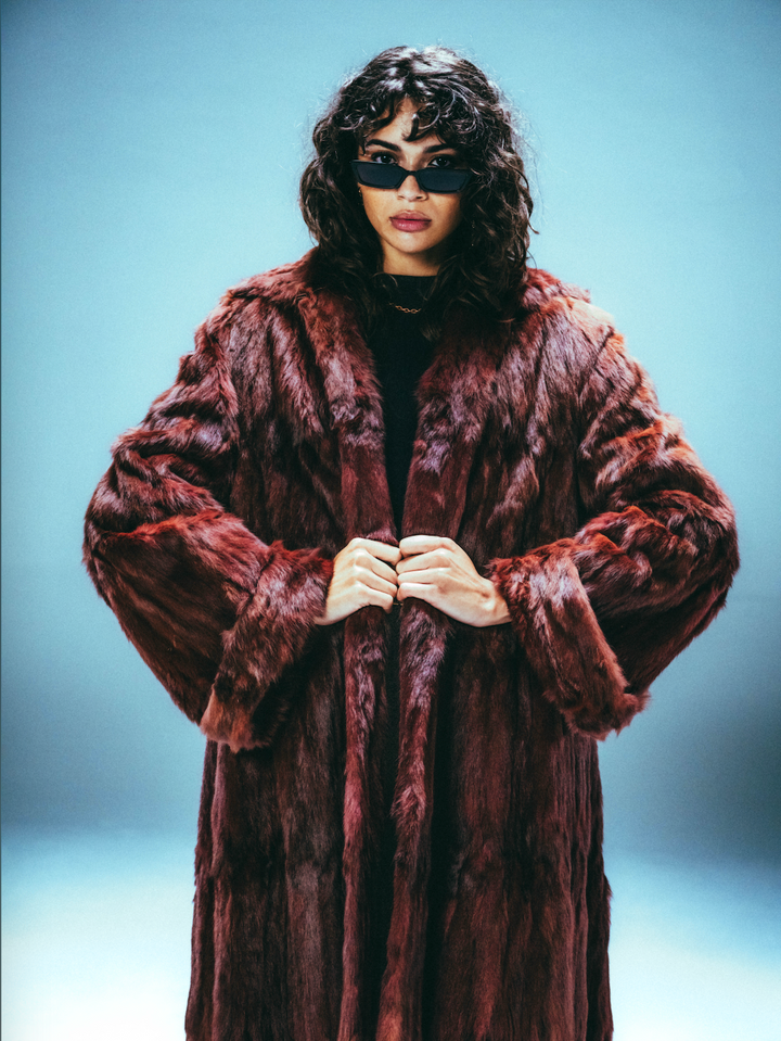 Vintage Reddish Brown Luxury Full-Length Mink Fur Coat
