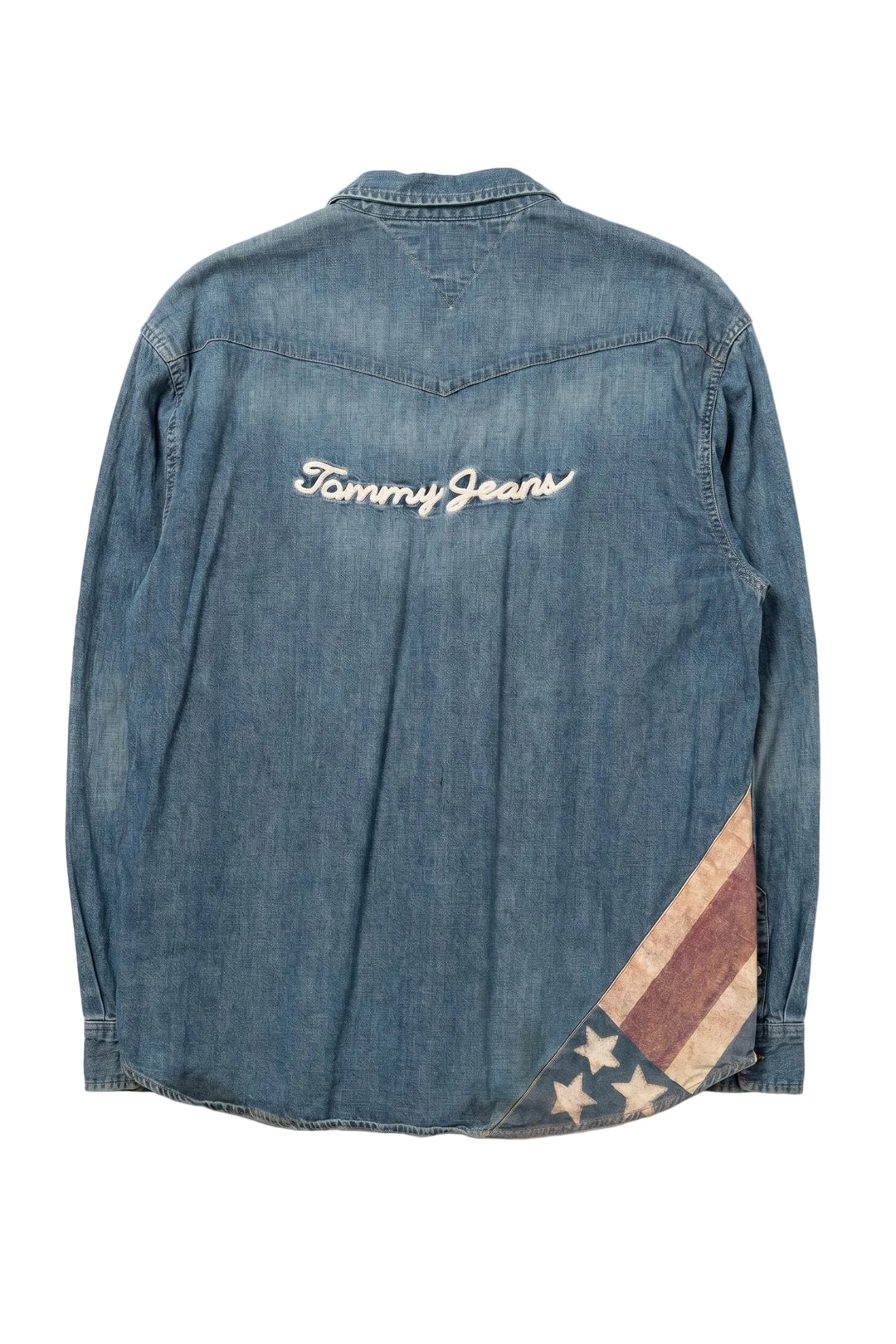 Vintage Tommy Jeans Denim Snap Shirt with Red Paisley Trim