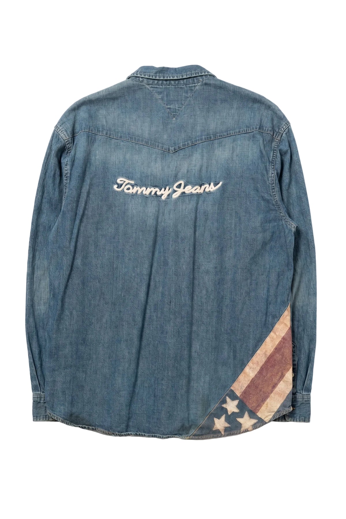 Vintage Tommy Jeans Denim Snap Shirt with Red Paisley Trim