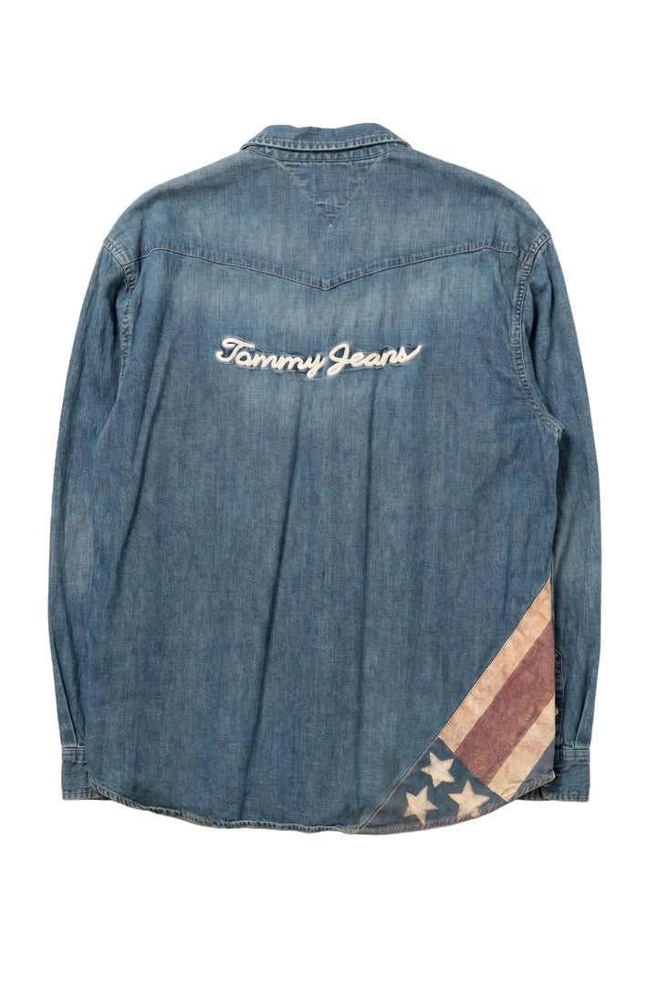 Vintage Tommy Jeans Denim Snap Shirt with Red Paisley Trim