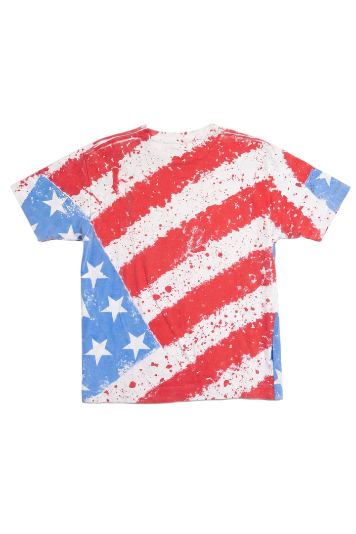 T-shirt with American flag design on a white background