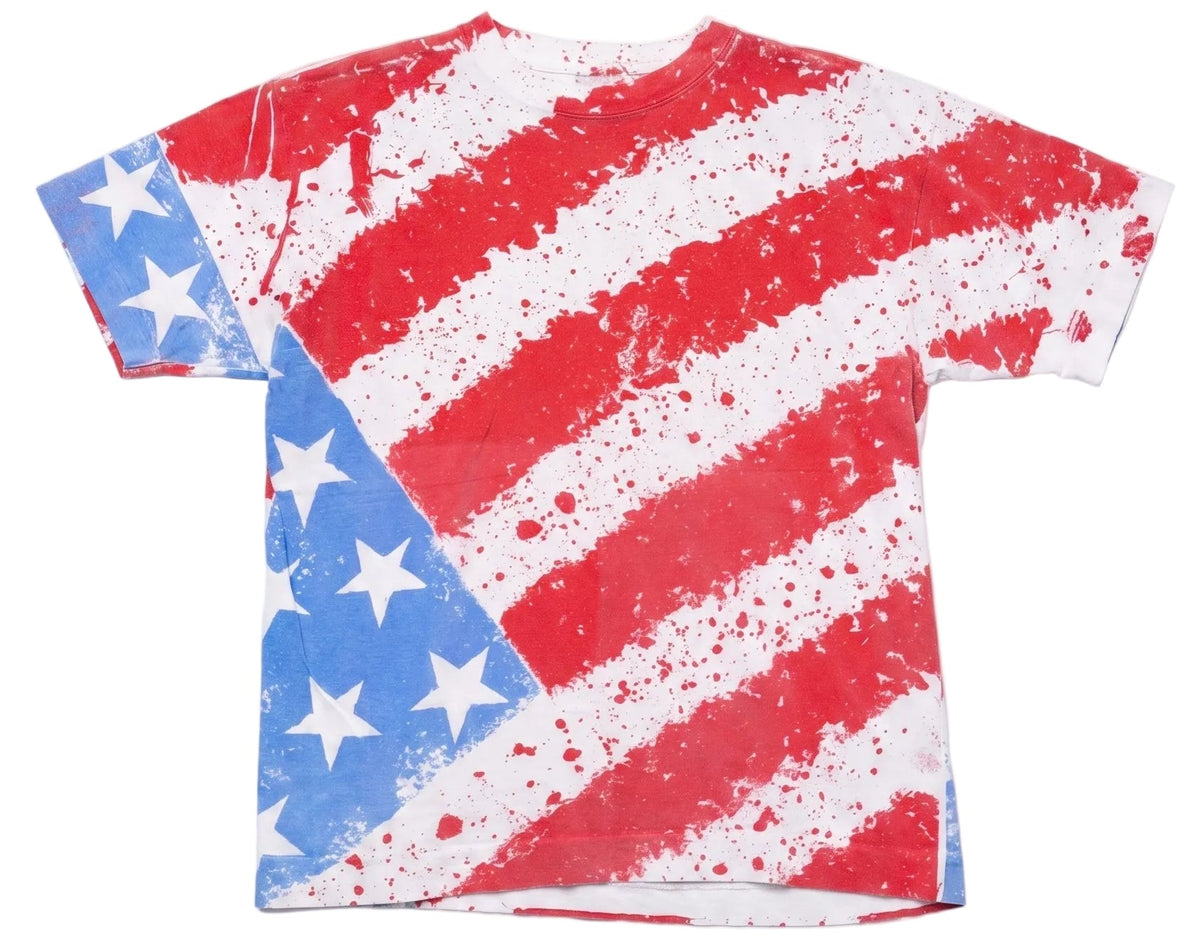 T-shirt with American flag design on a white background