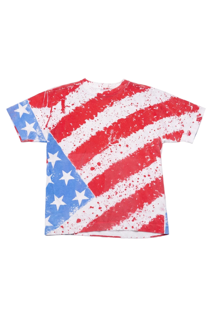 T-shirt with American flag design on a white background