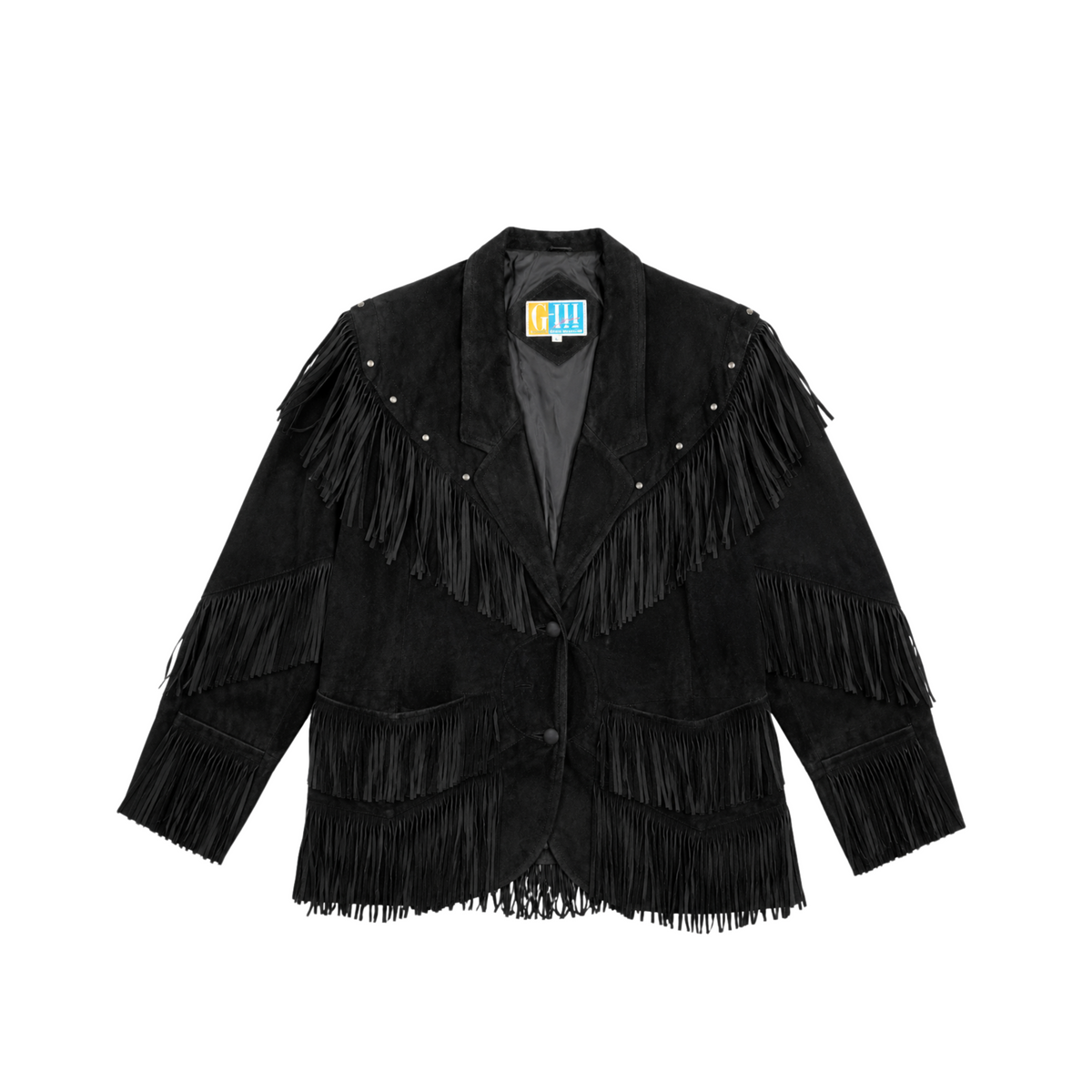 G-III Vintage Silver Stud Suede Fringe Western Jacket