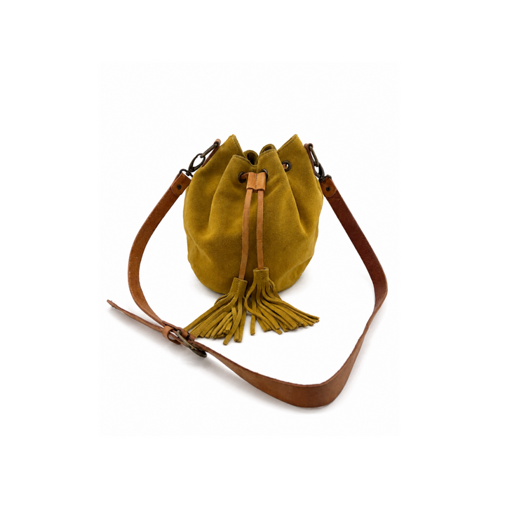 Yellow Suede Cinch Bucket Bag