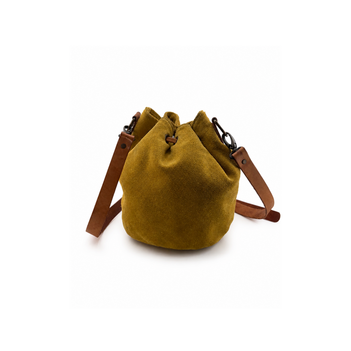 Yellow Suede Cinch Bucket Bag