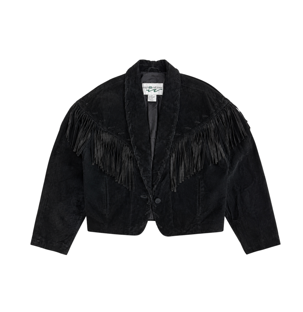 Vintage Explorations Cropped Suede Leather Fringe Jacket