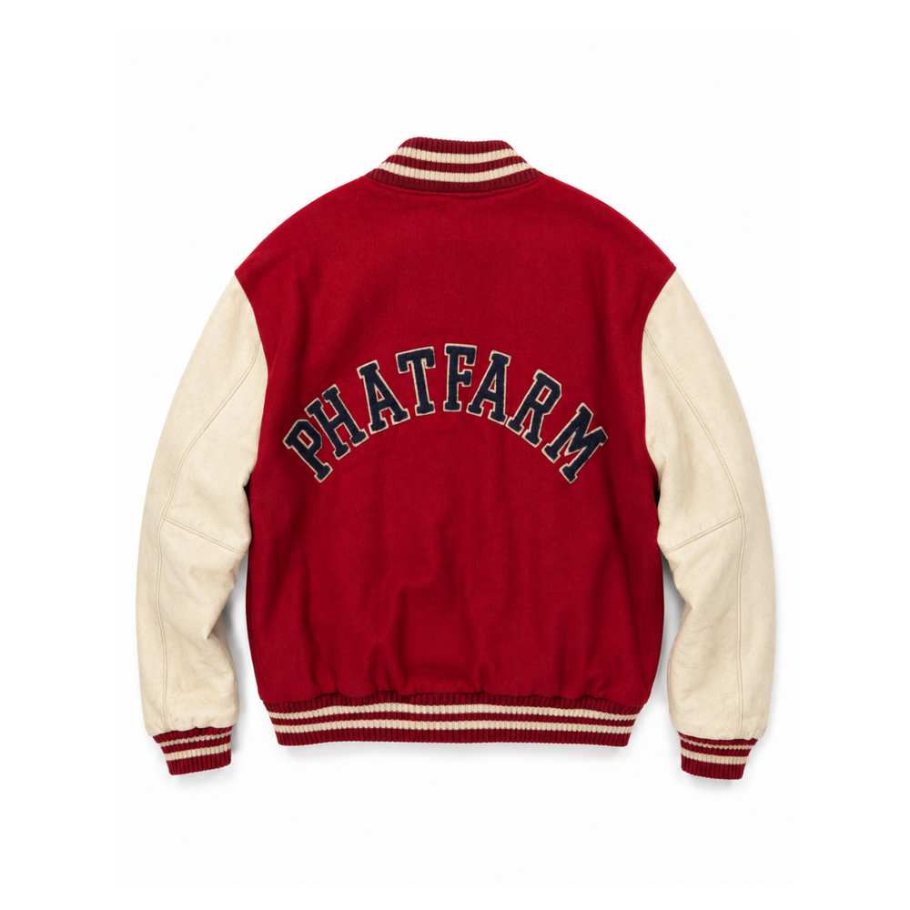 Vintage Phat Farm Red Wool & Cream Leather Varsity Jacket