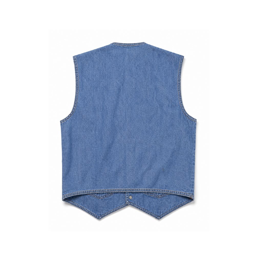 Vintage Denim Oversized Button Front Western Trucker Vest