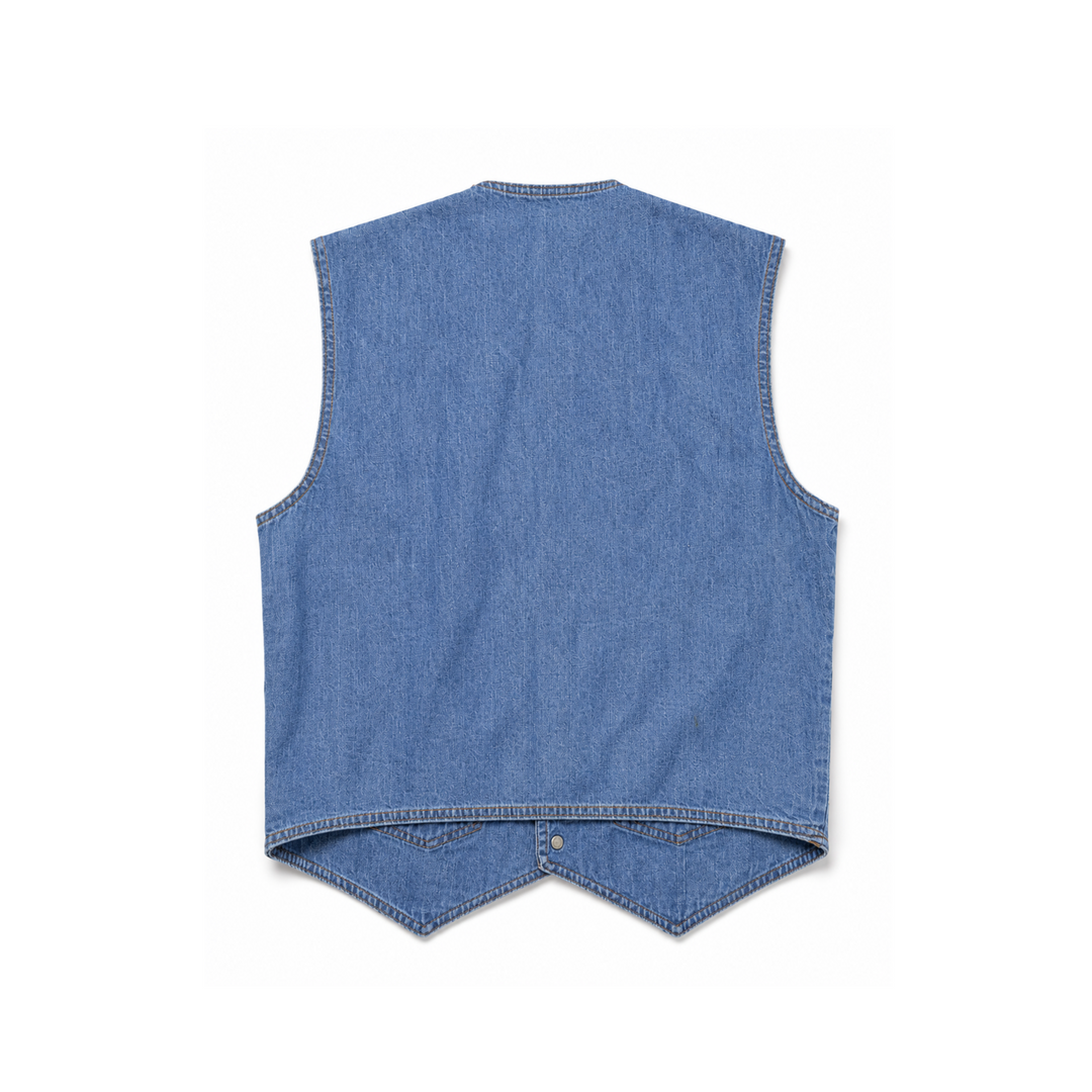 Vintage Denim Oversized Button Front Western Trucker Vest