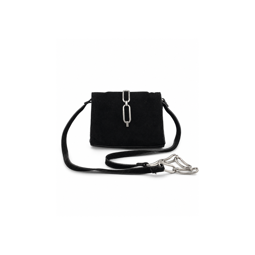 Black & Silver Accent Suede 'Chain' Cross-Body Purse