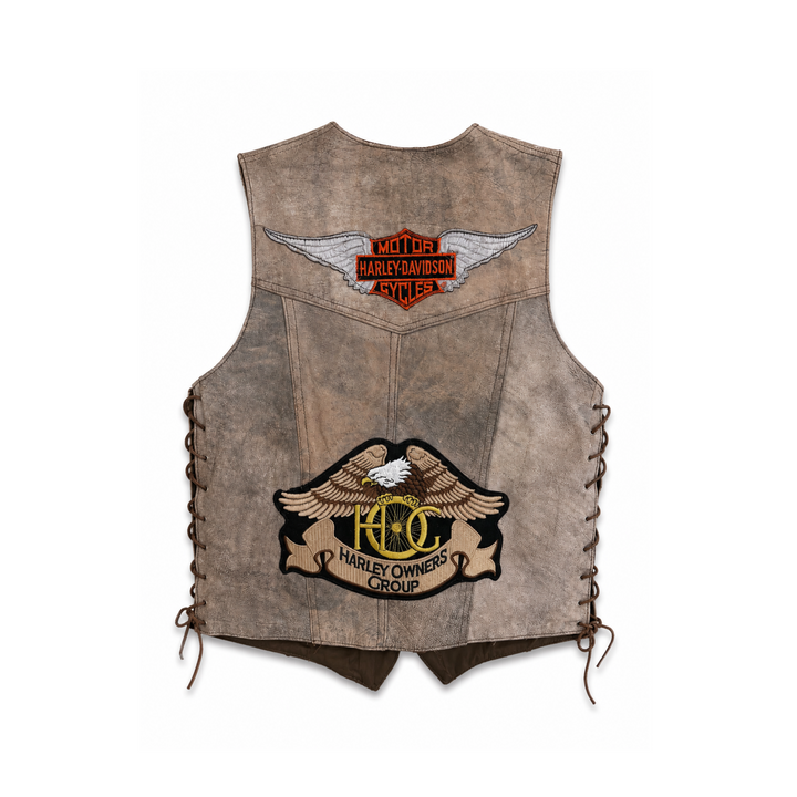 Stone/Tan Harley Davidson Leather Vest &amp; Chaps (MATCHING SET)