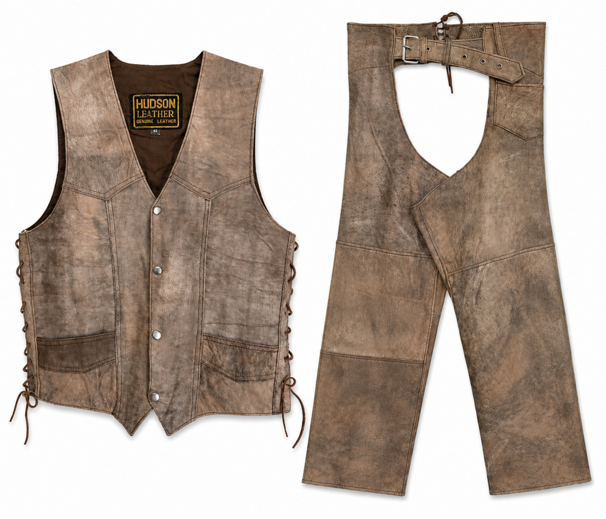 Stone/Tan Harley Davidson Leather Vest & Chaps (MATCHING SET)