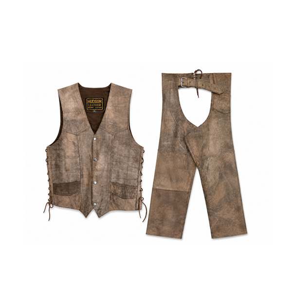 Stone/Tan Harley Davidson Leather Vest & Chaps (MATCHING SET)