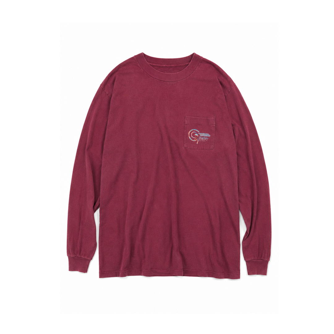 Vintage Burgundy Harley Davidson Long Sleeve Pocket Tee